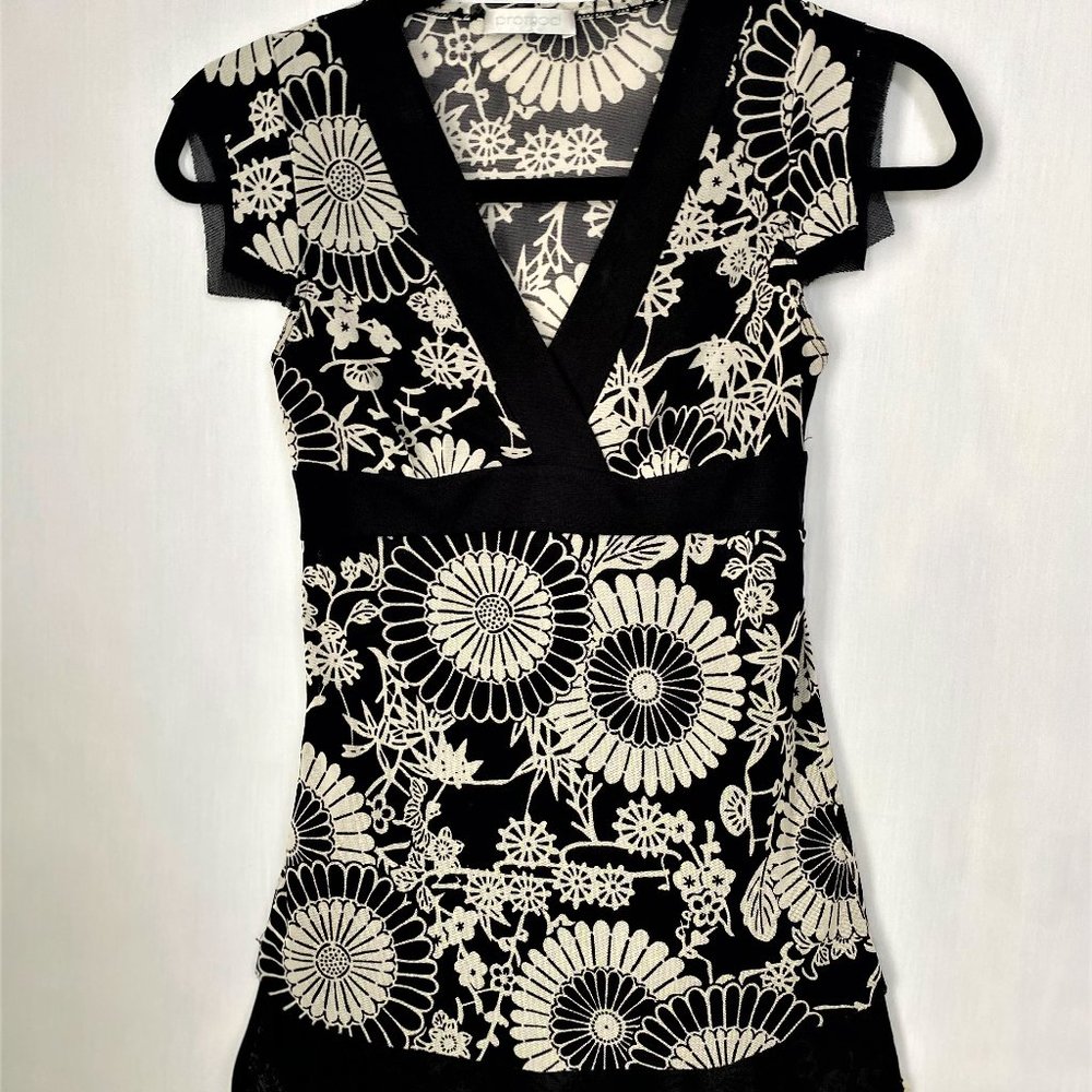 PROMOD Floral Black & White Print Top S